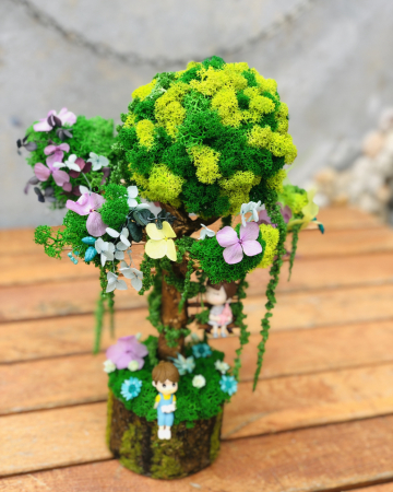 Aranjament floral tip Copacel / Pomisor cu licheni naturali stabilizati si plante naturale criogenate si uscate, Eventissimi, Verde, 30 cm, vaza ceramica, personalizabil [3]