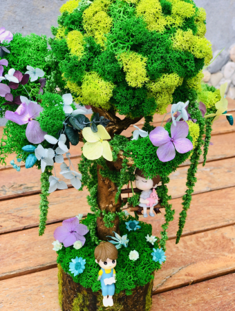 Aranjament floral tip Copacel / Pomisor cu licheni naturali stabilizati si plante naturale criogenate si uscate, Eventissimi, Verde, 30 cm, vaza ceramica, personalizabil [1]