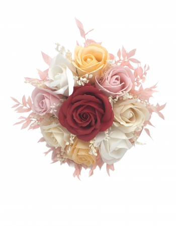Buchet mic personalizabil cu trandafiri si floarea miresei (Rosu, Multicolor) [0]