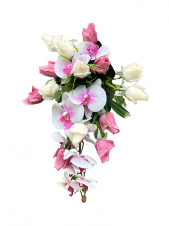 Buchet Cascada EVENTISSIMI - Orhidee & Trandafiri, Alb/Roz [0]