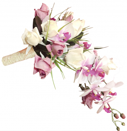 Buchet Cascada EVENTISSIMI - Orhidee & Trandafiri, Alb/Roz [2]