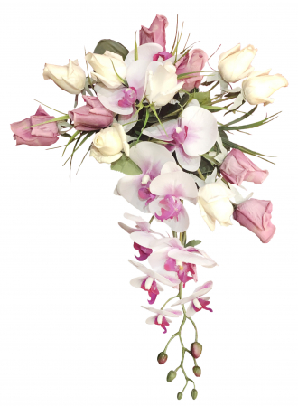 Buchet Cascada EVENTISSIMI - Orhidee & Trandafiri, Alb/Roz [1]