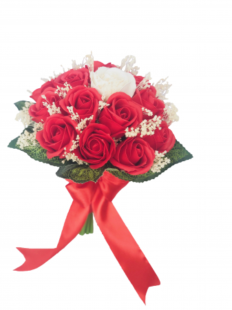 Buchete cu flori din foita de sapun - Buchet de Flori Eventissimi - 17 Trandafiri, Rosu/Alb