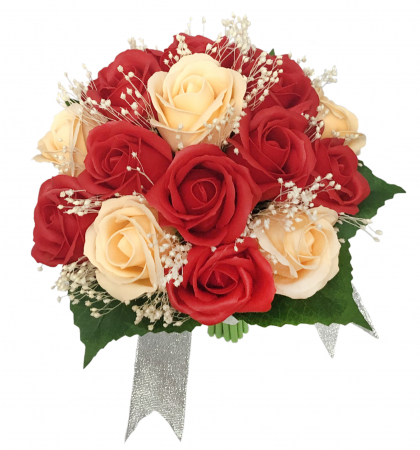 Buchete cu flori din foita de sapun - Buchet de Flori Eventissimi - 17 Trandafiri, Rosu/Somon