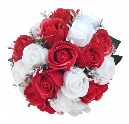 Buchet de Flori EVENTISSIMI - 27 Trandafiri, Alb/Rosu [2]