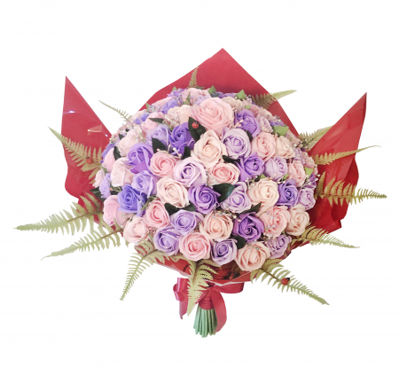 Buchete Cadou - Buchet de Flori EVENTISSIMI - 79 Trandafiri Sapun,  Roz/Mov