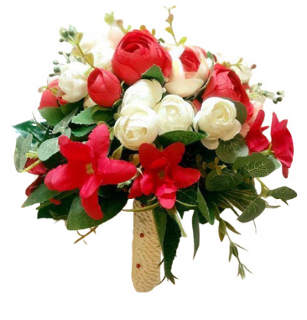Buchete cu flori din matase - Buchet de Flori EVENTISSIMI - Bujori Alb/Rosu