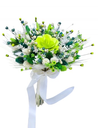 Paste - Buchet de Flori Mic Personalizabil cu Plante Uscate (Verde / Alb)