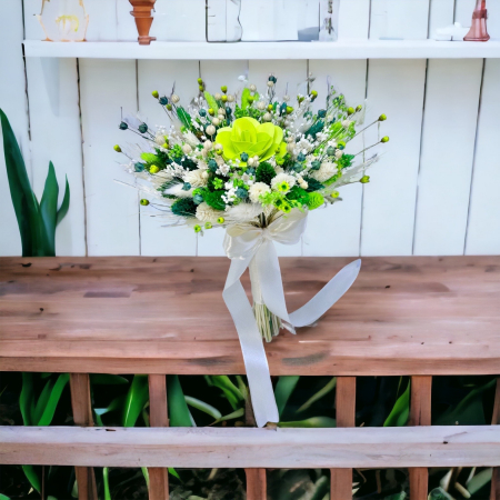 Buchet de Flori Mic Personalizabil cu Plante Uscate (Verde / Alb) [1]