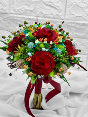 Buchet flori de camp , personalizabil, ideal pentru cununie civilă, nuntă, mireasă, nasa  sau cadou, verde-grena [2]