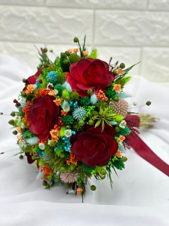 Buchet flori de camp , personalizabil, ideal pentru cununie civilă, nuntă, mireasă, nasa  sau cadou, verde-grena [1]