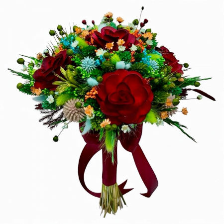 Buchete Cadou - Buchet flori de camp , personalizabil, ideal pentru cununie civilă, nuntă, mireasă, nasa  sau cadou, verde-grena