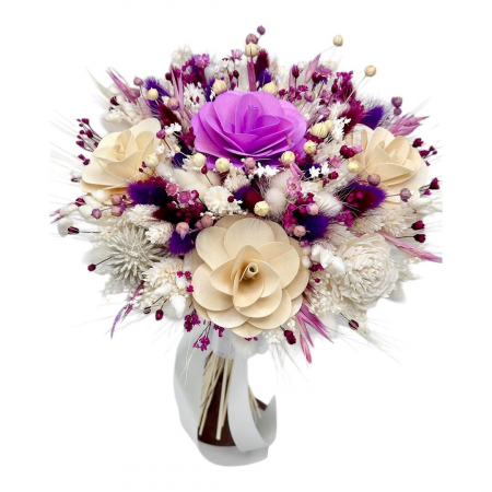 Buchete Cadou - Buchet flori de camp , personalizabil, ideal pentru cununie civilă, nuntă, mireasă, nasa  sau cadou, alb- violet