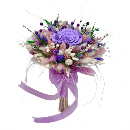 Buchete cu flori criogenate - Buchet flori naturale uscate și trandafir criogenat XL, personalizabil, ideal pentru cununie civilă, nuntă, mireasă sau cadou