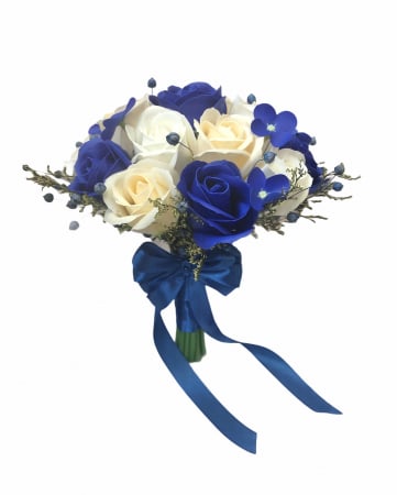 Buchet flori personalizabil, 17 trandafiri si hortensii, by Eventissimi, Alb / Albastru [0]