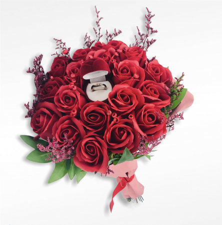 Buchet mediu personalizabil cu trandafiri pentru cerere in casatorie (Rosu) [6]