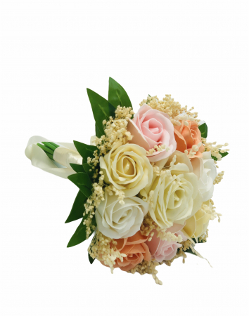 Buchet mic personalizabil cu trandafiri si floarea miresei (Crem, Multicolor) [4]