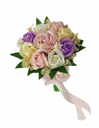 Buchet mic personalizabil cu trandafiri si floarea miresei (Roz, Multicolor) [0]
