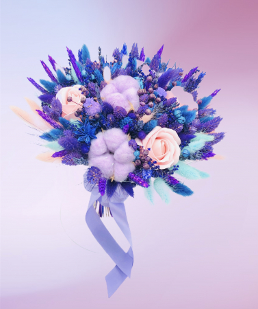 Buchet flori personalizabil, Eventissimi, Plante naturale uscate, mov/roz [2]