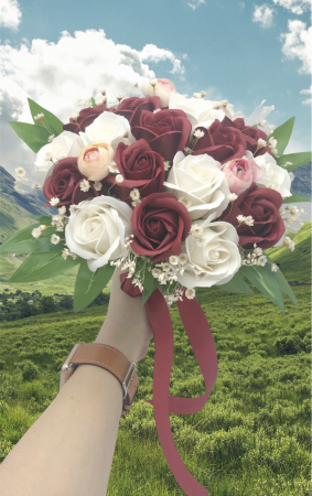 Buchet flori personalizabil, Eventissimi, Trandafiri, Glixia si Floarea Miresei, Alb / Visiniu [2]