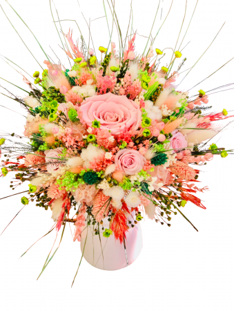 Buchete cu flori criogenate - Buchet mare personalizabil cu trandafiri criogenati si flori naturale uscate si criogenate, (Roz / Verde)