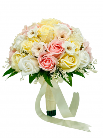 Buchet mare personalizabil cu trandafiri, flori de cires si floarea miresei (Alb, Multicolor) [1]