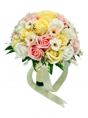Buchete Nasa - Buchet mare personalizabil cu trandafiri, flori de cires si floarea miresei (Alb, Multicolor)