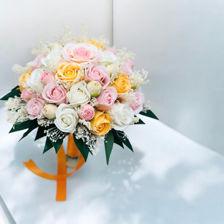 Buchete Cadou - Buchet mare personalizabil cu trandafiri, miniroze si floarea miresei naturala uscata