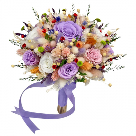 Buchete cu flori criogenate - Buchet mare personalizabil cu trandafiri naturali criogenati si flori naturale uscate si criogenate