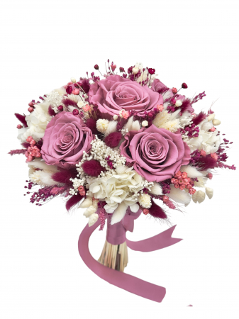 Buchete cu flori criogenate - Buchet mare personalizabil cu trandafiri naturali criogenati si flori naturale uscate si criogenate, (Bordeaux / Alb)