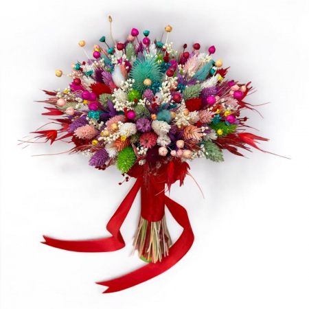 Buchete de flori - Buchet cu mix de flori naturale uscate, multicolor, ideal pentru nasa, cununie civila sau cadou
