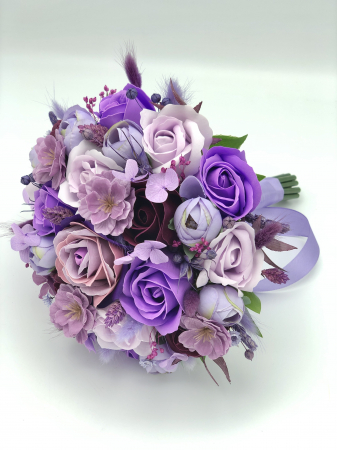Buchet mediu personalizabil cu trandafiri, bujori, flori de cires, hortensii si plante uscate (Violet) [2]