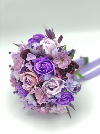 Buchet mediu personalizabil cu trandafiri, bujori, flori de cires, hortensii si plante uscate (Violet) [1]