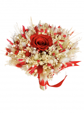 Buchete cu flori criogenate - Buchet mediu personalizabil cu trandafir criogenat si flori uscate (Alb, Rosu)
