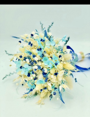 Buchet mediu personalizabil flori uscate si hortensii criogenate (Alb, Albastru) [2]