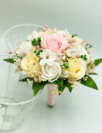 Buchet mic personalizabil cu trandafiri, floarea miresei si cires (Roz, Multicolor) [1]