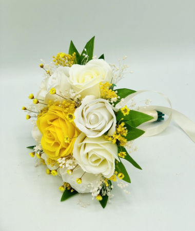 Buchet mic personalizabil cu trandafiri, floarea miresei si plante naturale uscate (Galben, Multicolor) [1]