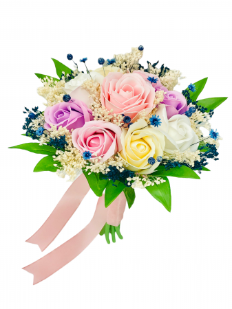 Buchet mic personalizabil cu trandafiri si floarea miresei (Roz, Multicolor) [4]
