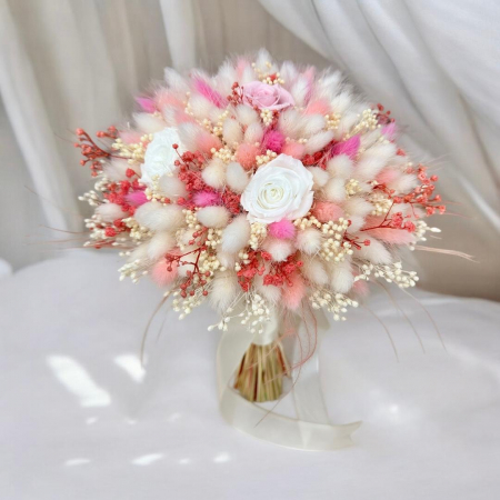 Buchete cu flori criogenate - Buchet personalizabil cu trandafiri naturali criogenati si flori naturale uscate si criogenate