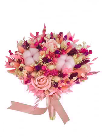 Sf. Valentin - Buchet mare personalizabil din bumbac, flori naturale uscate si flori din foita de sapun (Multicolor)