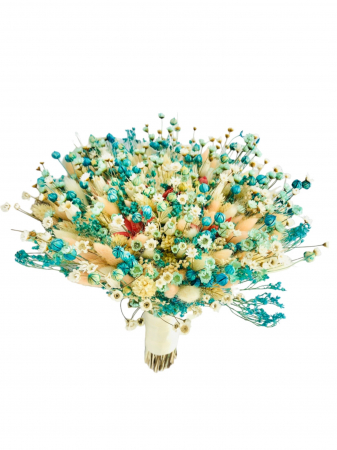 Sf. Valentin - Buchet mediu personalizabil din flori naturale uscate (Turquoise / Ivory)