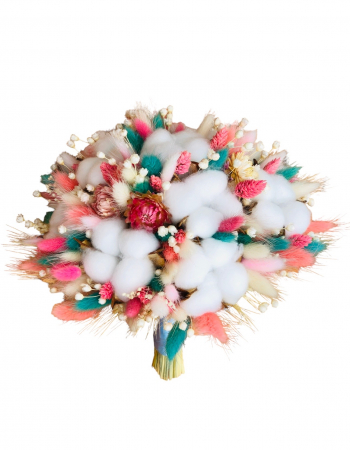 Sf. Valentin - Buchet mare personalizabil din bumbac si flori naturale uscate (Multicolor)