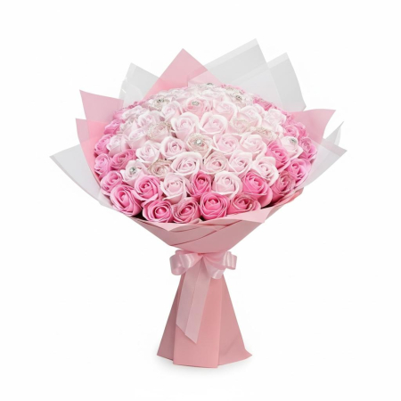 Magazin - Buchet cu 81 trandafiri parfumati roz, personalizabil cromatic