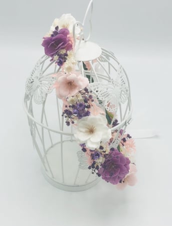 Coronita cu flori de cires alb, mov si roz cu plante naturale uscate crem [1]