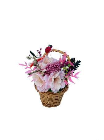 Aranjamente florale cu plante uscate - Cosulet cu flori si licheni (Roz)