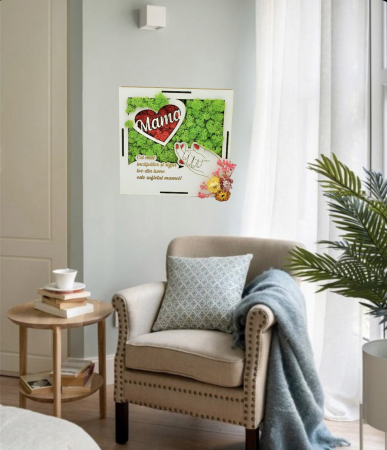 Decoratiune cu licheni pentru mama, 20x20 cm, Eventissimi, Verde cu Rosu [1]