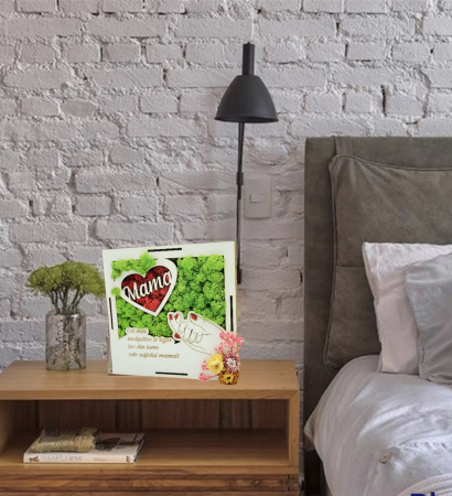 Decoratiune cu licheni pentru mama, 20x20 cm, Eventissimi, Verde cu Rosu [4]