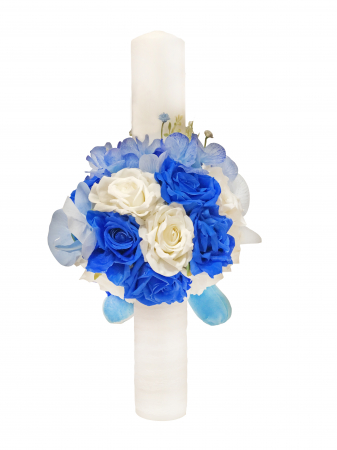 Lumanare botez, 40 cm, baietel, Eventissimi, cu flori si somnoros, alb / albastru [1]