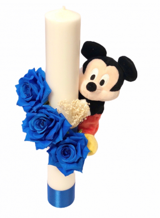 Lumanare botez 40 cm, Mickey Mouse, Eventissimi, alb/albastru [0]