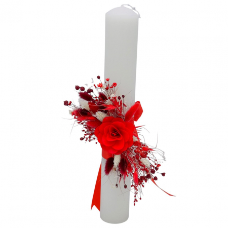 Lumanari cu aranjament floral - Lumanare de cununie / botez, 40 cm, cu plante naturale uscate (personalizabila cromatic si cu text)